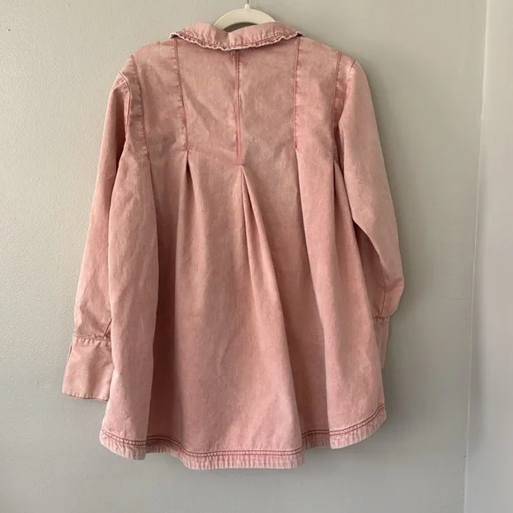 Free People Charlie Denim Button Down with Pearl Snap- Pink Denim - Picture 8 of 10